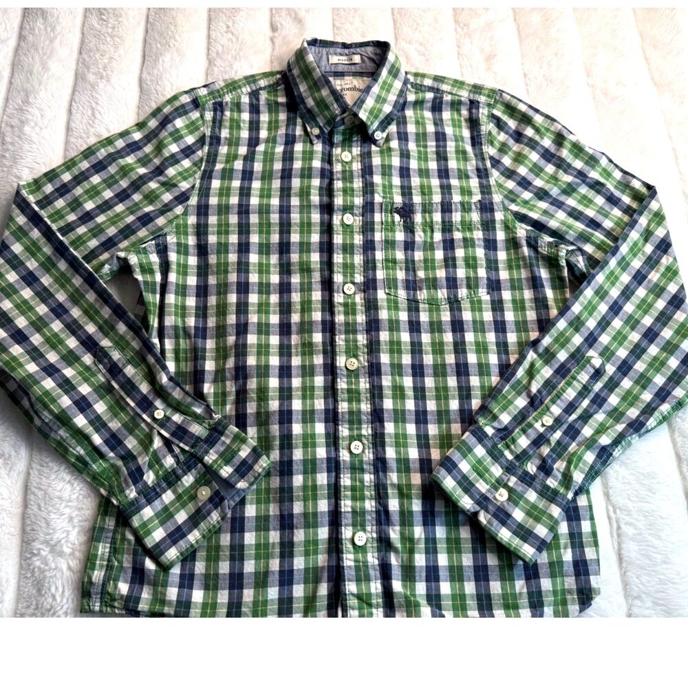 Abercrombie & Fitch Kids Long-sleeve Button Down Shirt Muscle Boys XLGreenPlaid